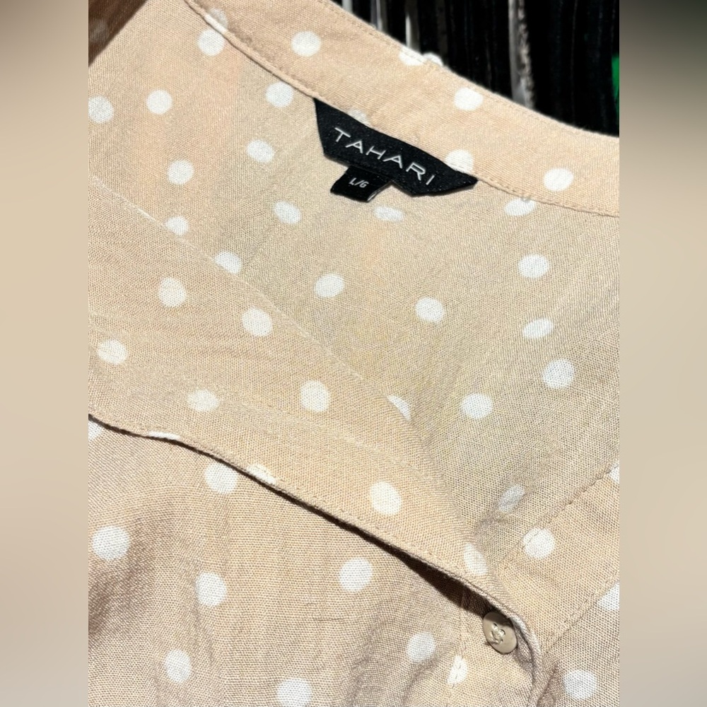 TAHARI Polka Dot Tie-Front Blouse - Cream - Picture 9 of 10